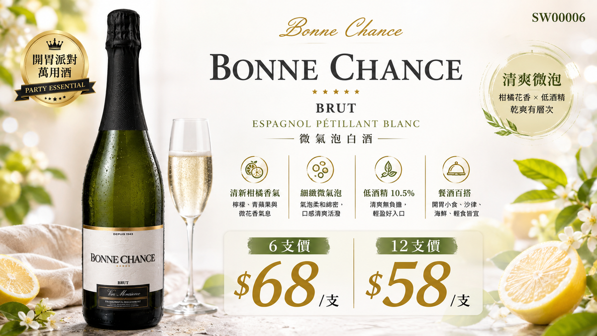 6支/12支 Bonne Chance Espagnol Pétillant Blanc Brut